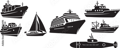 Collection of various naval vessels and ships icons