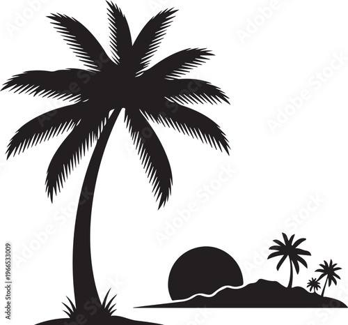 Tropical Island Palm Trees at Sunset Silhouette