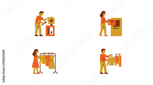 People performing circular economy activities in icons