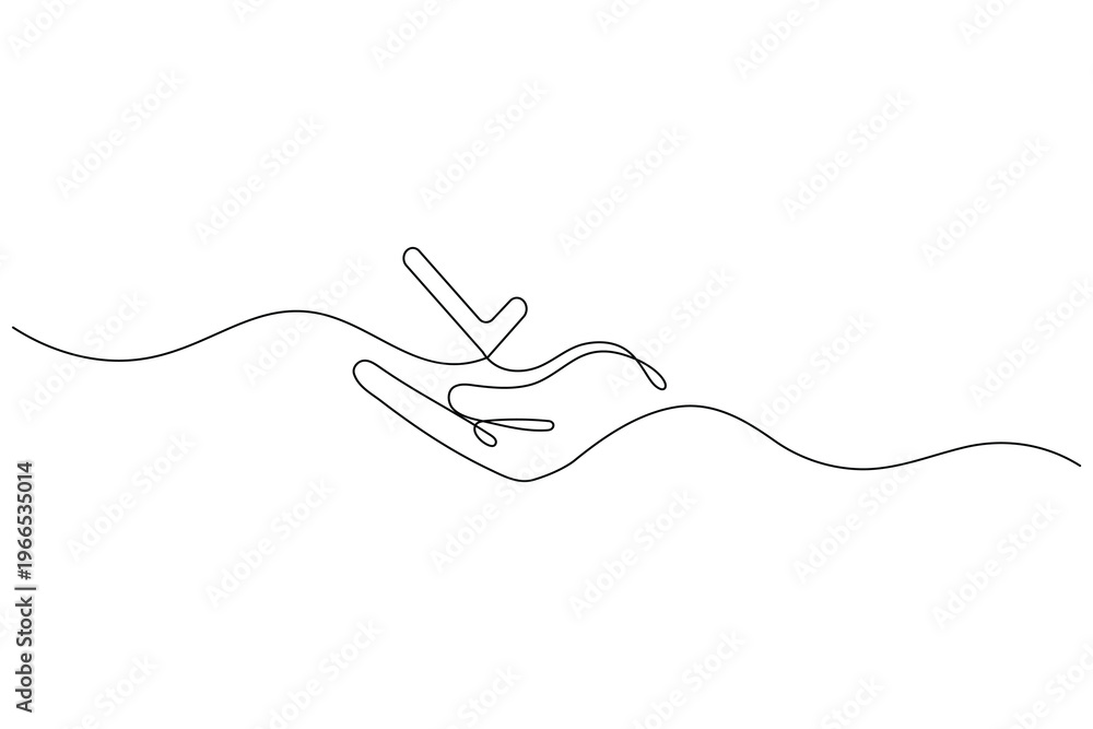 Obraz premium Human hand with tick mark minimalist single line art vector illustration 