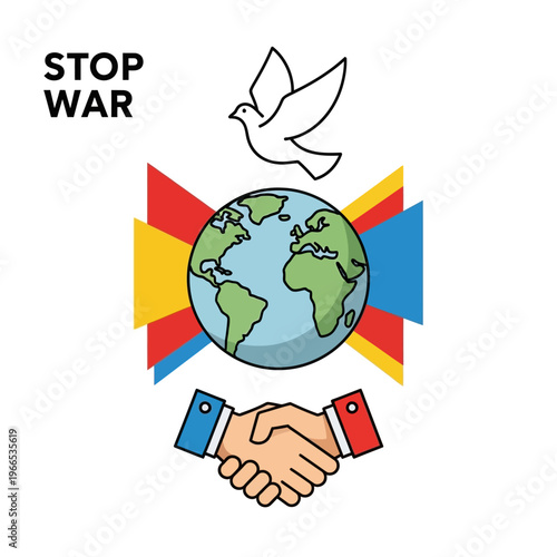 Stop War: World Peace Symbol, Dove, Earth, Handshake, Banner