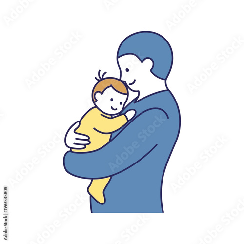 Father holding baby, illustration of family love, care, and bonding