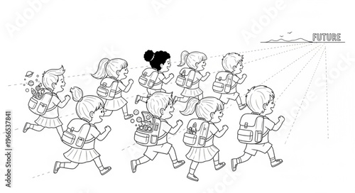 Children in Winter Clothes Running Together.
