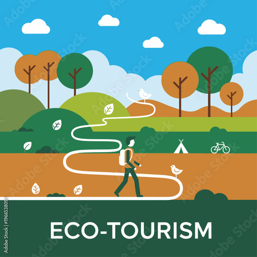 Man Walking with Backpack in Nature.