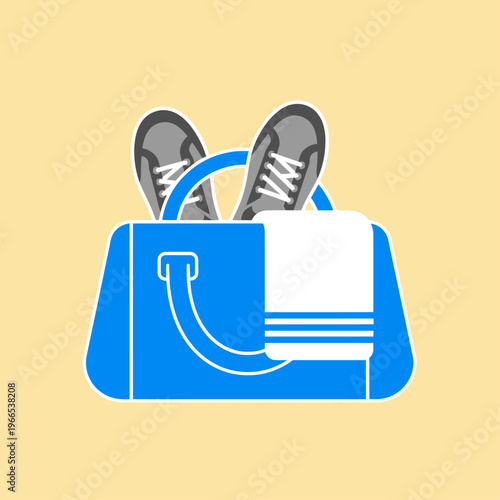Blue Handbag with Sneakers and Towel Inside.