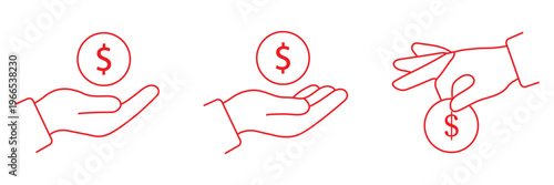 Savings icon thin line outline. Save money icon set, salary money, Hand holding dollar vector. Cashback icon set with money refund symbols, featuring a hand receiving returned money return investment 
