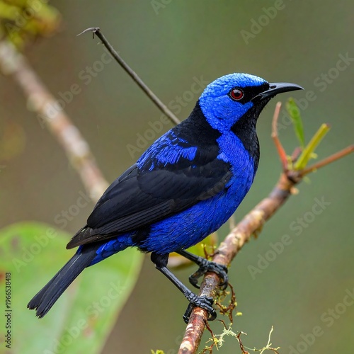 A vibrant blue bird perched on a branch