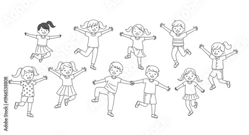 Children jumping in the air, having fun and enjoying themselves.