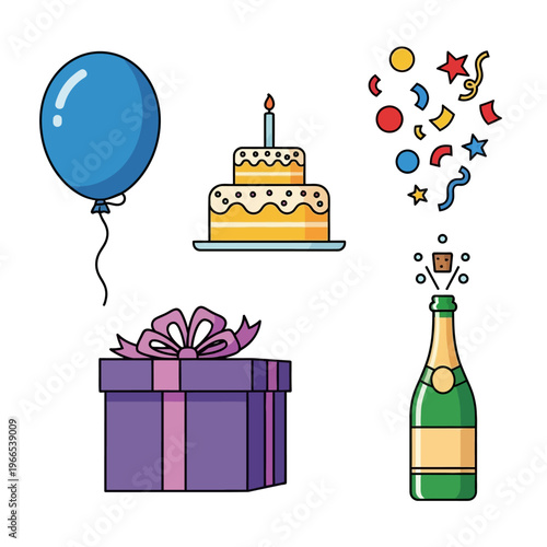 Celebration Elements with Cake and Champagne.