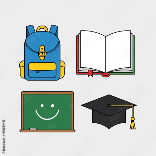 Backpack Book Chalkboard Graduation Cap Education.