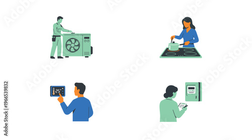 Icons depict home energy efficiency management