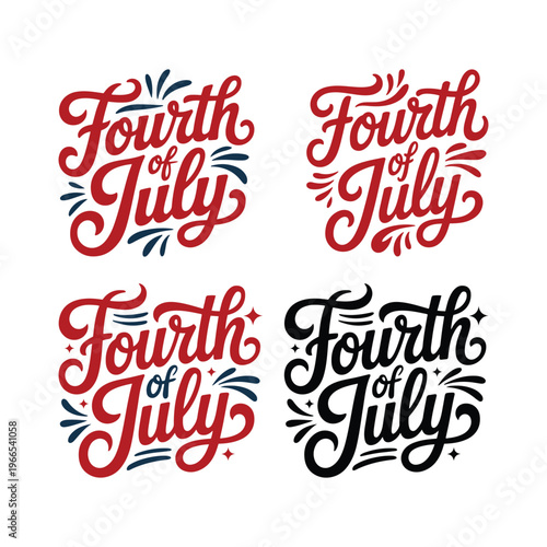 Fourth of july lettering in red blue and black variations typography holiday celebration