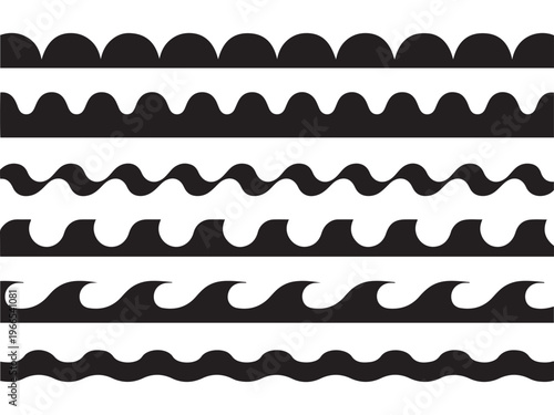 Six black wavy line borders on white background wave