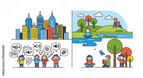 Balancing Modernity and Tranquility Navigating Urban Bustle, Communication Dynamics, and the Peaceful Serenity of Nature's Escape