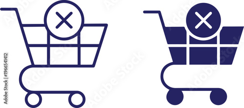 shopping cart icon with a cross mark symbol. shop and sale,indicating cancellation or removal isolated on white background, vector illustration