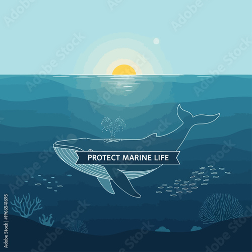 Illustration of a Whale Swimming Underwater.