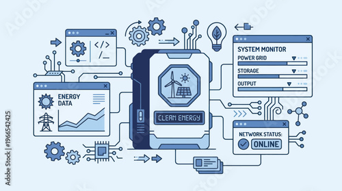 Smart Energy Management System with Data Monitoring and Network Status.