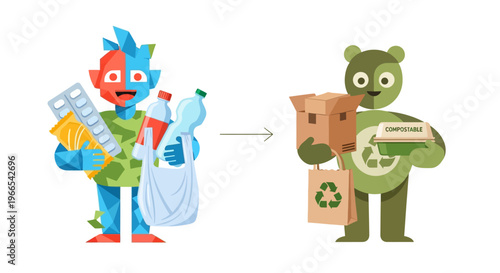 From Trash to Treasure Animated Characters Illustrate the Essential Cycle of Waste Sorting, Recycling, and Composting for a Sustainable Future