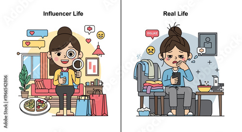 Influencer's curated online persona versus the unvarnished reality of everyday life