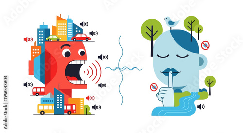 From Urban Roar to Natural Whisper Visualizing the Quest for Inner Peace and Tranquil Silence Amidst Modern Life's Bustle