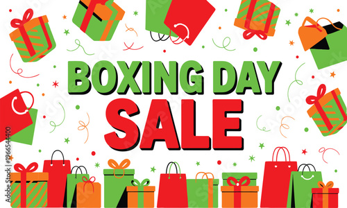 Vibrant flat design vector illustration of a gift box with bow for Box Day sale