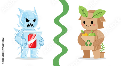 Illustrating the Modern Dilemma Choosing Between Unhealthy Processed Foods and a Sustainable, Eco-Conscious Green Lifestyle