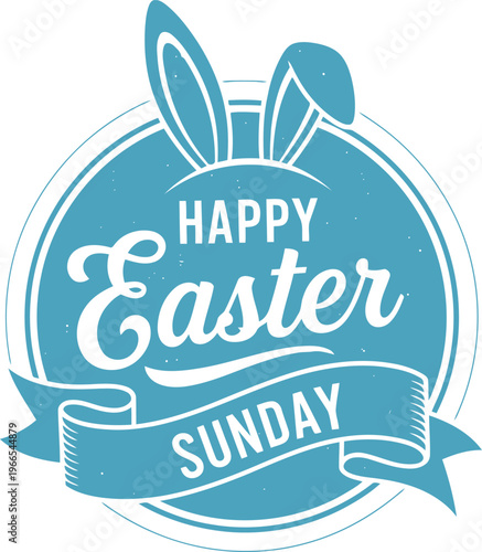 Happy Easter Sunday greeting card with bunny ears and decorative banner design