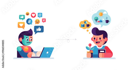 Concept of communication and connection between people through technology and nature