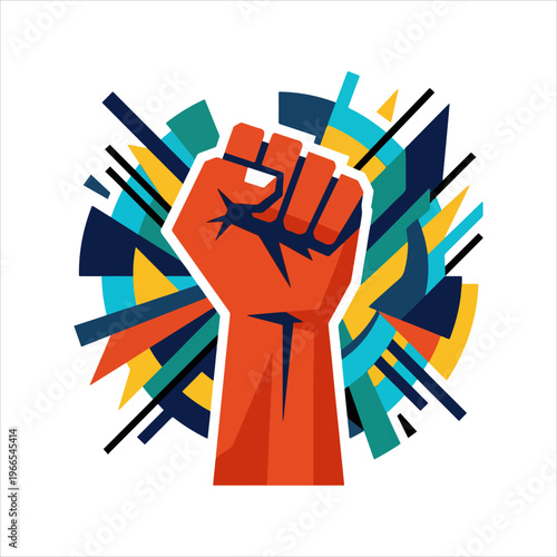 Red clenched fist symbolizing power and revolution.