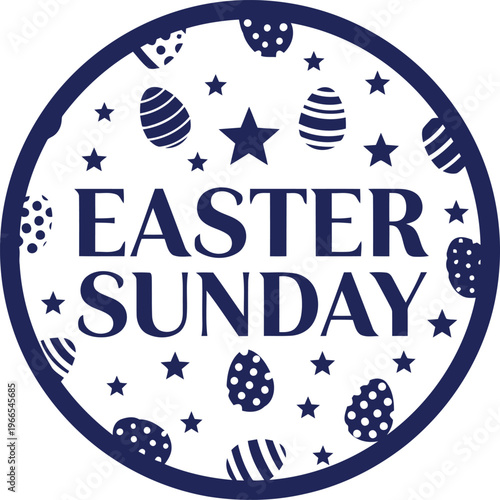 Colorful easter sunday circular badge with eggs and stars design