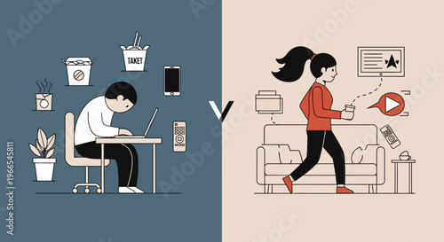 Modern Lifestyle Contrast Balancing Sedentary Work Demands with Active Leisure and Home Relaxation