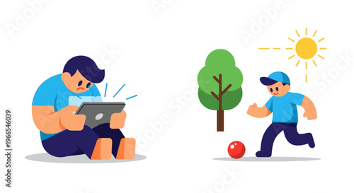 Childhood contrast digital entertainment versus outdoor active play