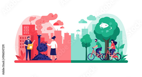 Contrasting urban industrial pollution with a clean, green, and sustainable environment for a healthy lifestyle