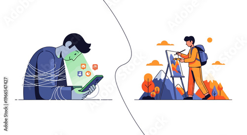 Unplugging from digital dependency embracing creative passions and the serenity of nature for a balanced, fulfilling lifestyle