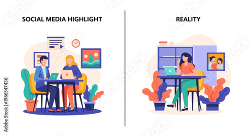 Social Media Highlight Versus Reality Depicting Office Collaboration and Individual Workstations