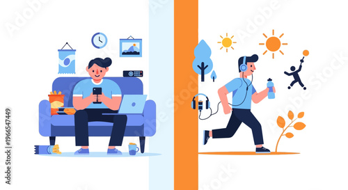 The Contrast Between Sedentary Lifestyle and Active Healthy Living