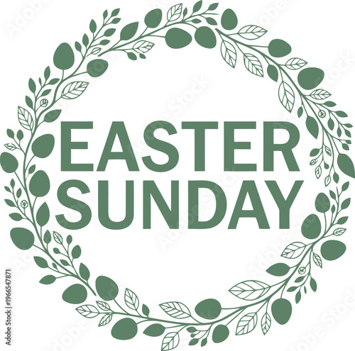 Beautiful easter sunday wreath design with green leaves and eggs
