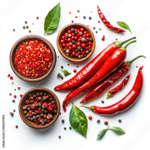 Fresh red and green chili peppers isolated on white background showcasing spicy organic ingredients