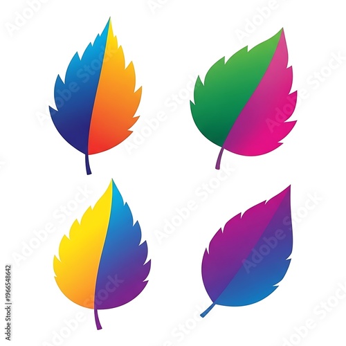 Colorful Gradient Autumn Leaves Vector Illustration