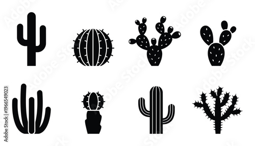 Cactus silhouette icons set including saguaro prickly pear and desert succulent plant shapes vector