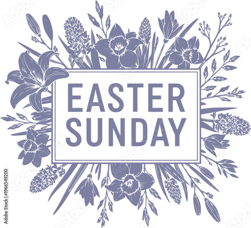 Beautiful floral easter sunday greeting card with elegant lilies and plants