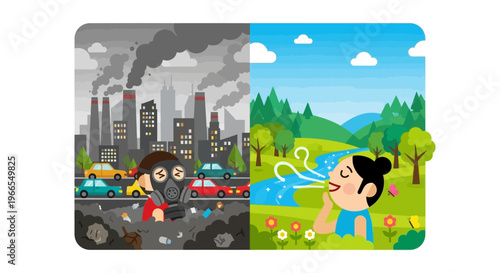 Environmental Contrast Polluted City vs