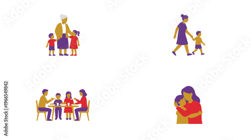 Family activities icons in balanced 2x2 layout