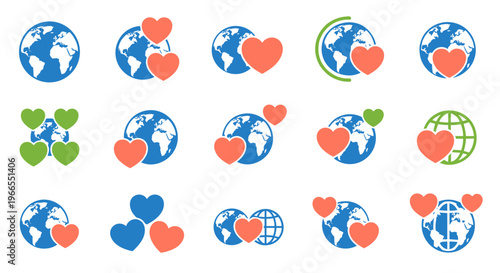Earth and heart icons in various combinations.