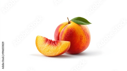 Fresh and Juicy Organic Peach Fruit with Ripe Vibrant Colors, Sliced for Delicious Healthy Snack and Natural Nutrition for Summer and Healthy Eating