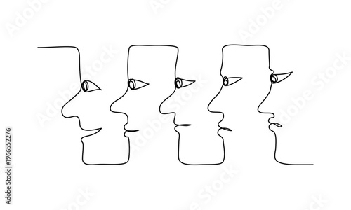 Single line art of a human face expressing mixed emotions in mental health concept, editable stroke.