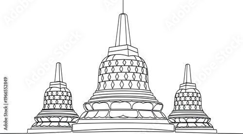 buddhist stupa line art, temple architecture illustration, sacred monument design, asian heritage landmark, spiritual structure drawing, cad drawing flat vector illustration