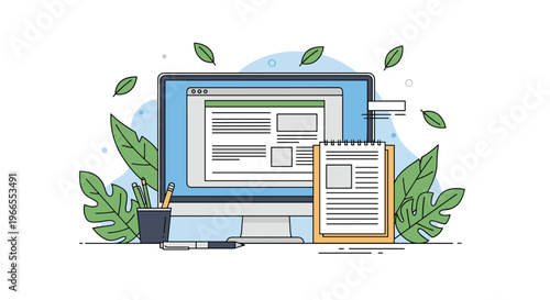 Digital podcasting and radio broadcasting equipment including a professional microphone, headphones, and audio interface.