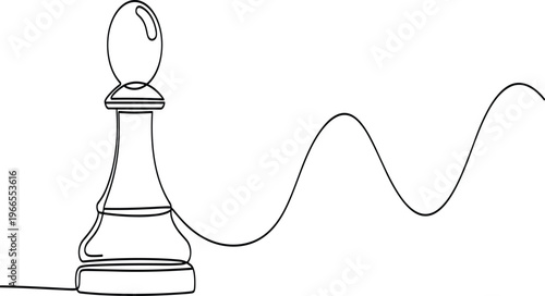 Chess pawn line art illustration, strategy game piece symbol, minimalist continuous line drawing, elegant vector design for competition, logic and leadership