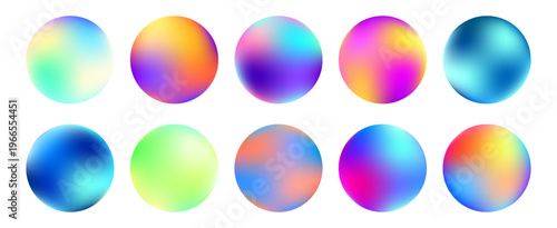 set of colorful gradient spheres arranged on clean white background